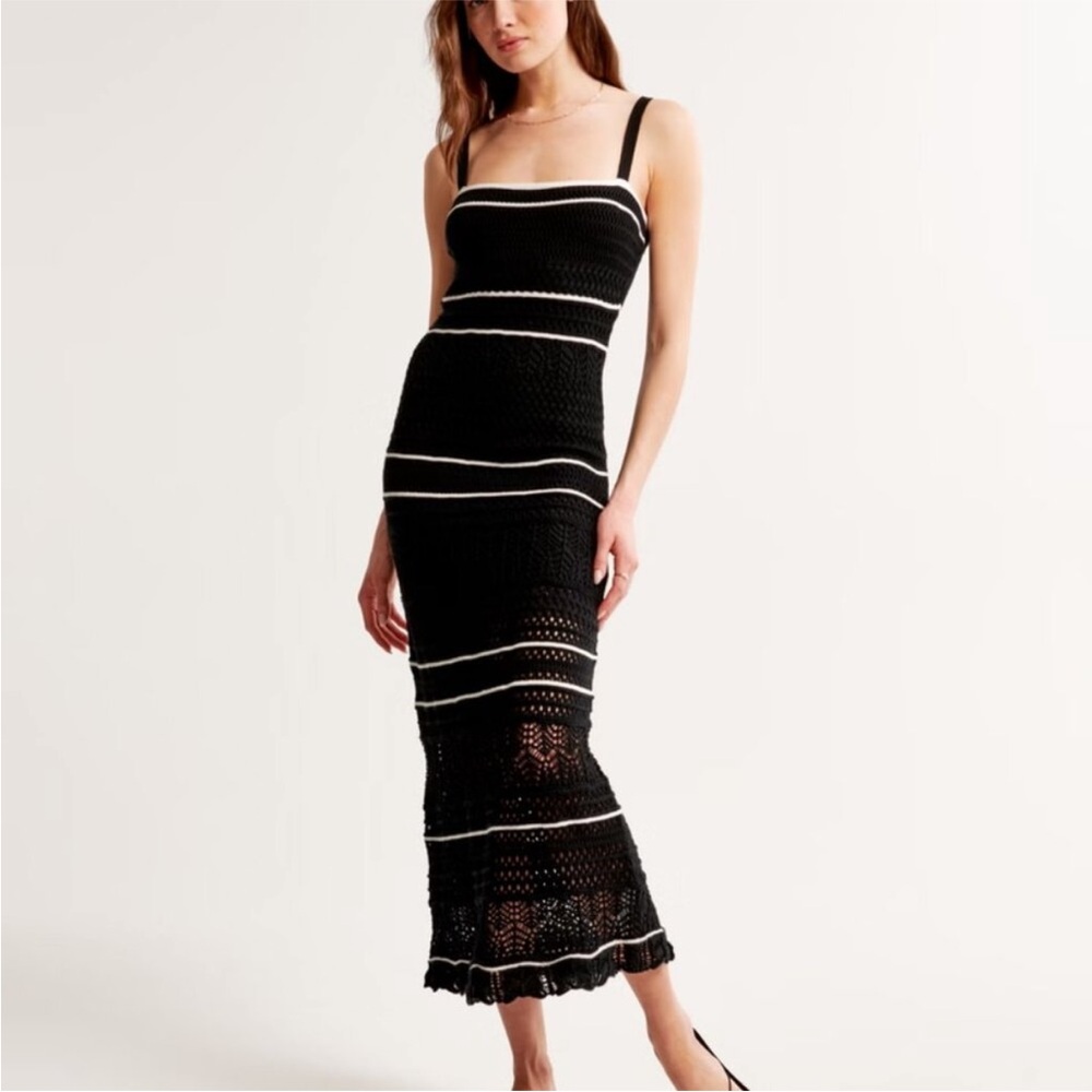 Abercrombie & Fitch Black and White Crochet Maxi Dress